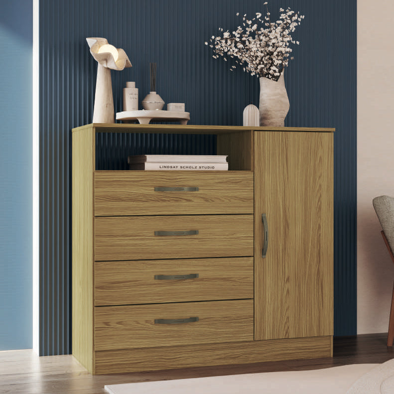 Cómoda de madera en dormitorio