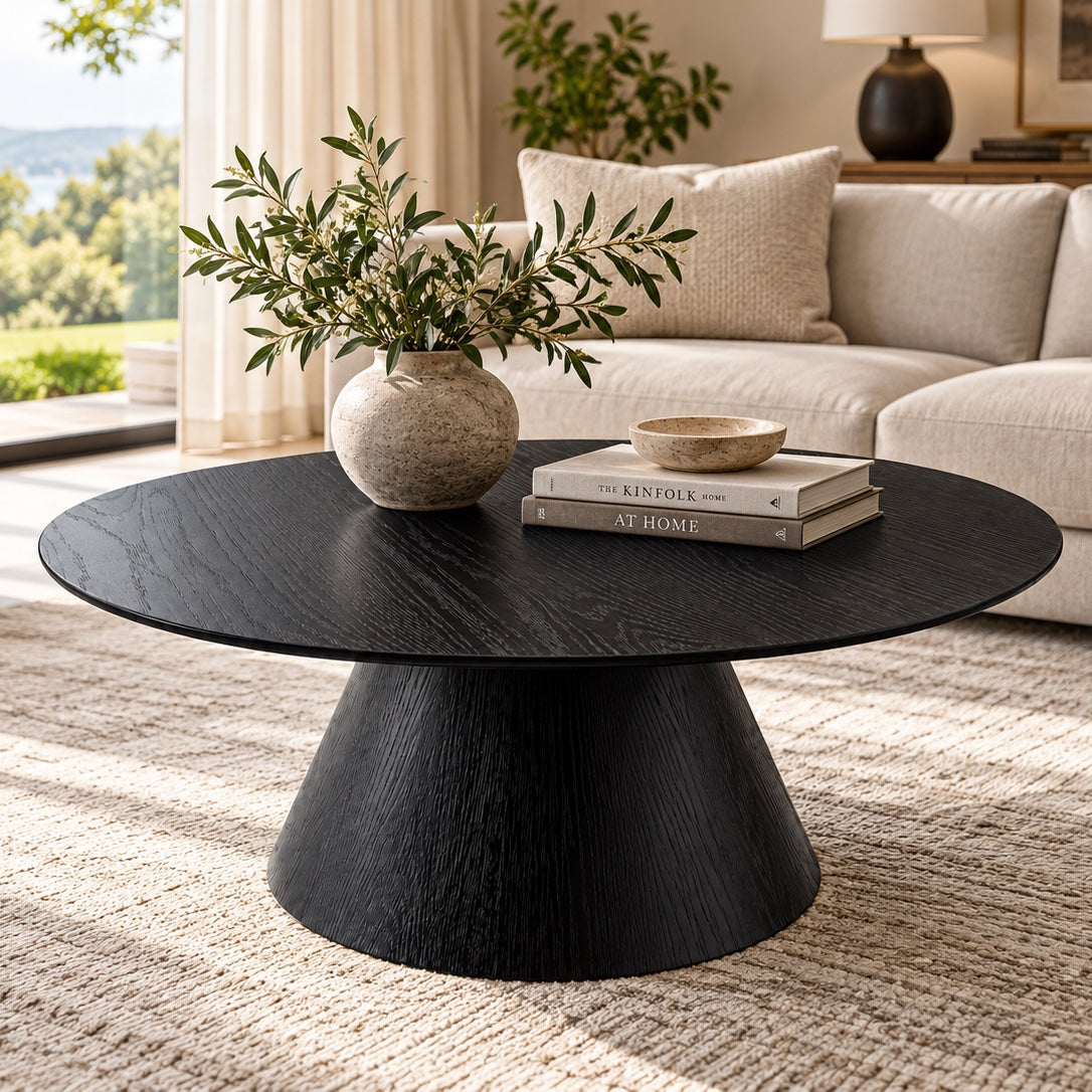 Mesa de centro en living con alfombra y sofá