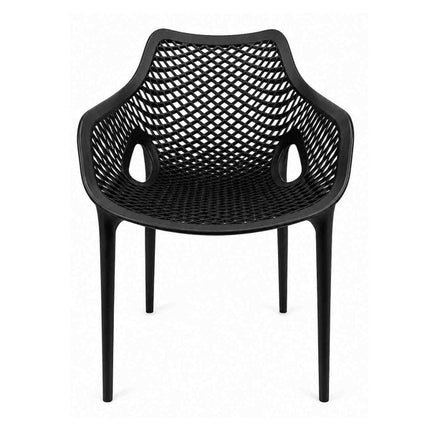 Silla de terraza negra con brazos y respaldo calado